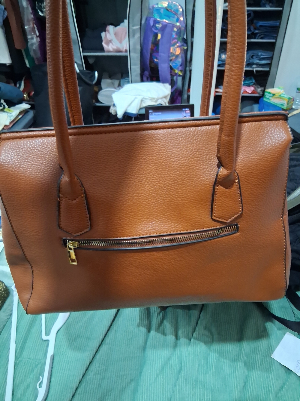 London Fog Cognac Faux Leather Tote - Picture 2 of 5